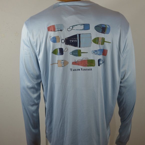 Tailor Vintage Men's T shirt 2XL Long Sleeve Skyway Buoy UV UPF50+ Blue NWT - Picture 2 of 4